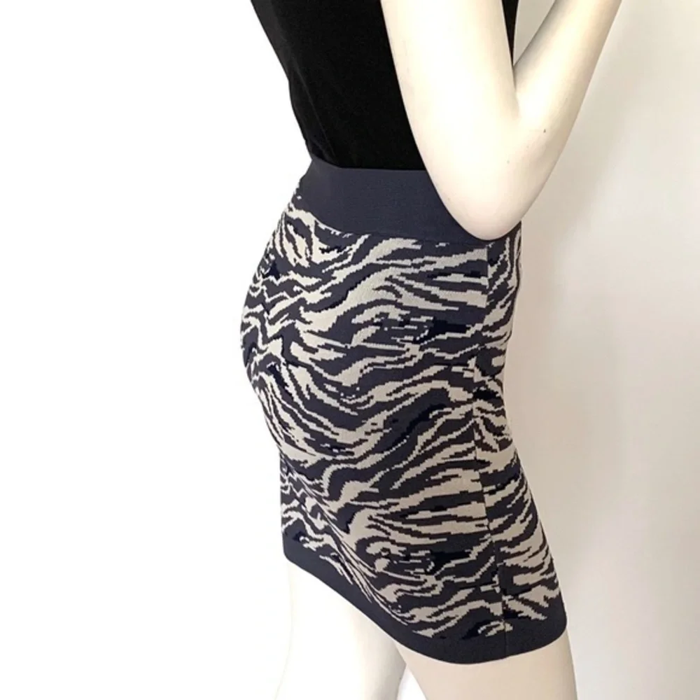 Leith Knit Sweater Zebra Tiger Blue, White, Grey Animal Print Skirt Size XS